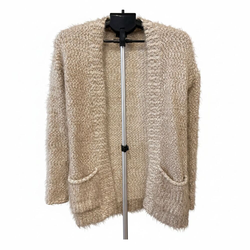 Express Fuzzy Boucle Beige Open-Front Cardigan - … - image 1